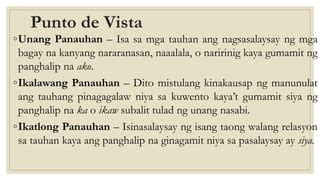 TEKSTONG NARATIBO (MGA HALIMBAWA, PUNTO DE VISTA .